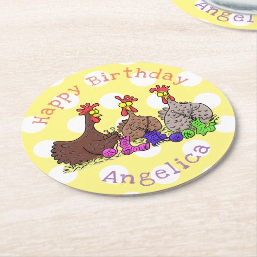 Illustration des Cartoon von Strickhühnern Runder Pappuntersetzer (Angewinkelt)