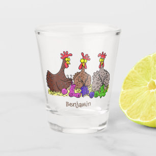 Illustration des Cartoon von Strickhühnern Schnapsglas