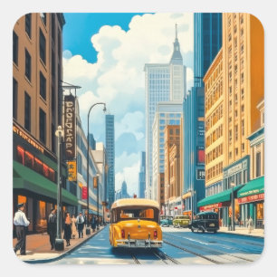 Illustration des City Streets Magazine Quadratischer Aufkleber