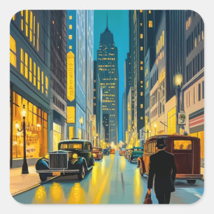 Illustration des City Streets Magazine Quadratischer Aufkleber