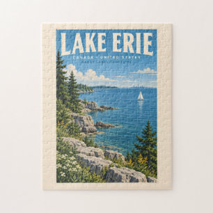 Illustration des Eriesees Reise Kunst Vintage Puzzle