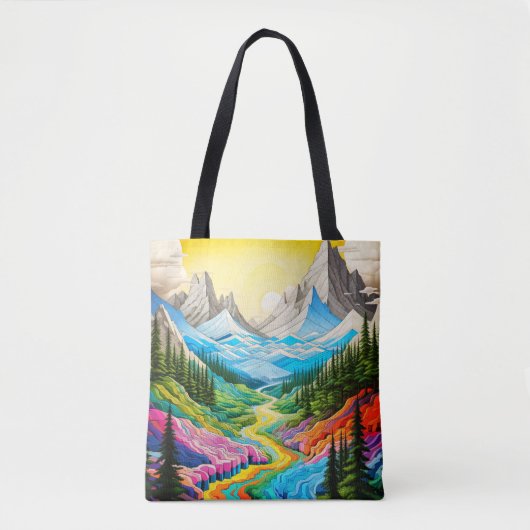 Illustration des farbenfrohen Flusstals Tasche (Vorderseite)