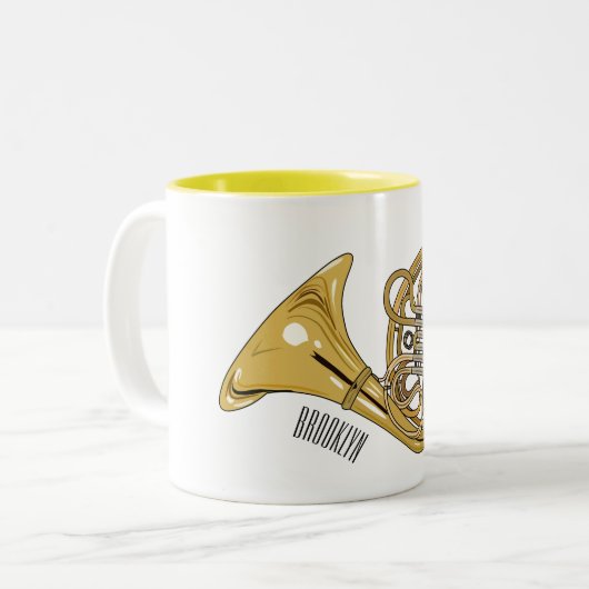 Illustration des französischen Horns von Cartoon Zweifarbige Tasse (Vorderseite Links)