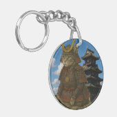 Illustration des gepanzerten Katzenkriegers Schlüsselanhänger (Vorderseite links)