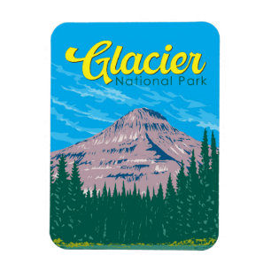 Illustration des Glacier National Park Reise Vinta Magnet