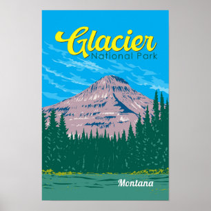 Illustration des Glacier National Park Reise Vinta Poster