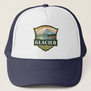 Illustration des Glacier National Park Reise Vinta Truckerkappe
