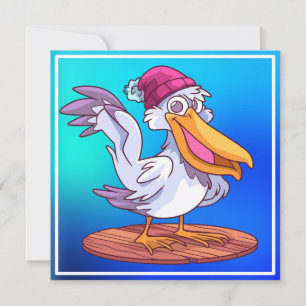 Illustration des handgezeichneten Pelikan-Cartoon  Einladung