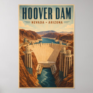 Illustration des Hoover-Staudamm-Kraftwerks Reise Poster