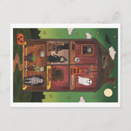 Illustration des Inneren eines Halloween-Spukhause Postkarte