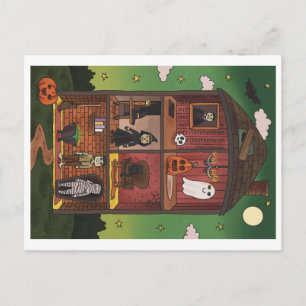 Illustration des Inneren eines Halloween-Spukhause Postkarte
