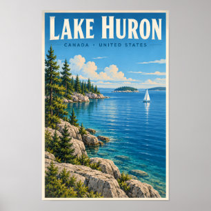 Illustration des Lake Huron Reise Kunst Vintage Poster