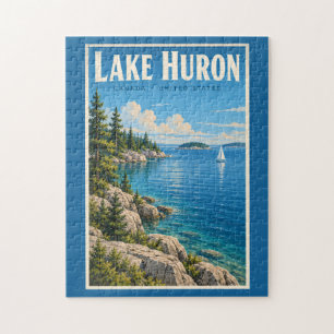 Illustration des Lake Huron Reise Kunst Vintage Puzzle