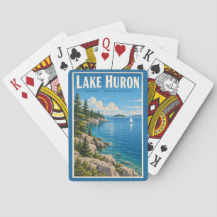 Illustration des Lake Huron Reise Kunst Vintage Spielkarten