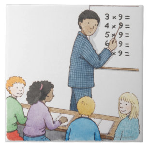 Illustration des Lehrers zeigend auf einfaches Fliese