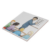 Illustration des Lehrers zeigend auf einfaches Fliese (Seite)