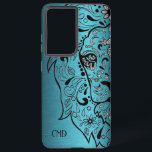 Illustration des Löwenkopfes zum Hintergrund des M Samsung Galaxy Hülle<br><div class="desc">Ein elegantes,  modernes Bild eines metallisch blauen Hintergrunds mit einer lionenkopfzuckerkunstbildeur.</div>