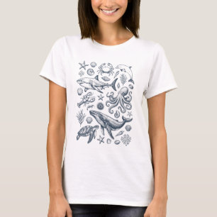 Illustration des marinen Lebens im Vintage-Nautiks T-Shirt