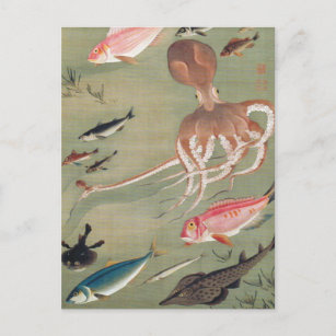 Illustration des menschlichen Lebens in Fischen un Postkarte