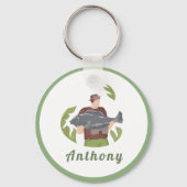 Illustration des modernen grünen Fischers Schlüsselanhänger (Vorderseite)