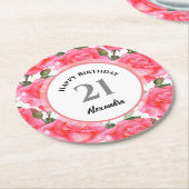 Illustration des Musters "Wasserfarbenrosa Rose" Runder Pappuntersetzer (Angewinkelt)