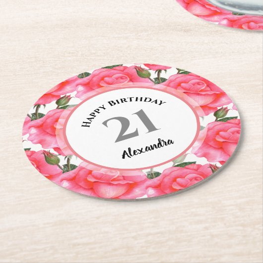 Illustration des Musters "Wasserfarbenrosa Rose" Runder Pappuntersetzer (Angewinkelt)