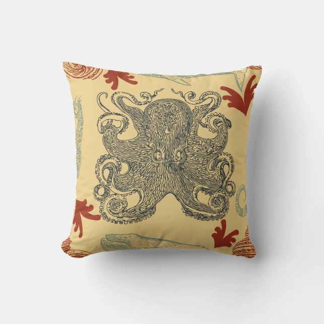 Illustration des Nautical Crème Octopus Sea Monste Kissen (Vorderseite)