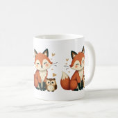 Illustration des niedlichen Fox- und Owl-Whimsikal Kaffeetasse (VorderseiteRechts)