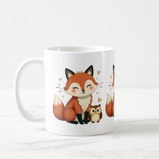 Illustration des niedlichen Fox- und Owl-Whimsikal Kaffeetasse (Links)