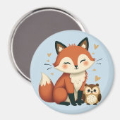 Illustration des niedlichen Fox- und Owl-Whimsikal Magnet (Vorderseite/Rückseite)