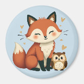 Illustration des niedlichen Fox- und Owl-Whimsikal Magnet (Vorne)
