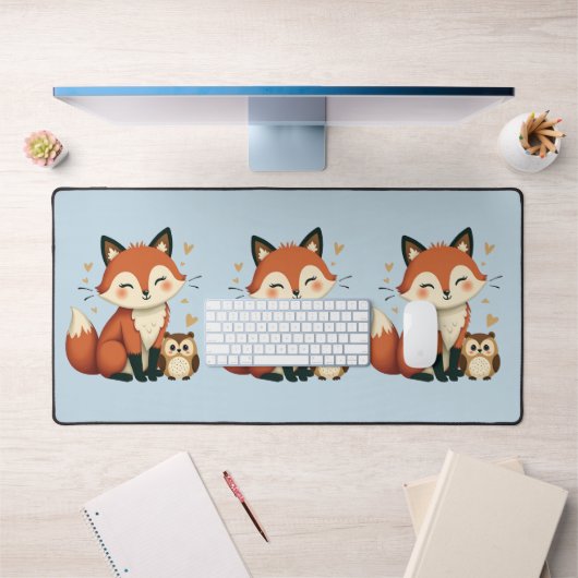 Illustration des niedlichen Fox- und Owl-Whimsikal Schreibtischunterlage (Büro 1)
