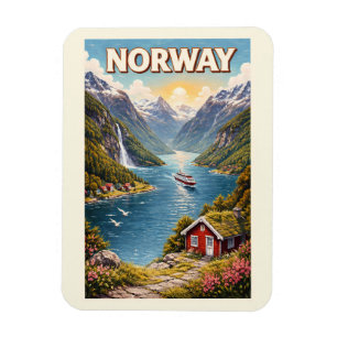 Illustration des norwegischen Fjords, Reise Kunst  Magnet