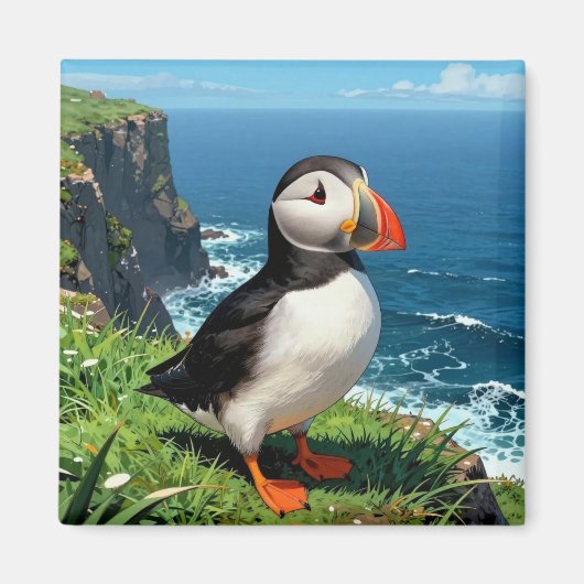 Illustration des Papageientauchers am Meer   Magnet (Vorne)