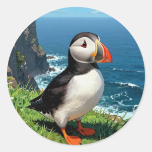 Illustration des Papageientauchers am Meer Runder Aufkleber