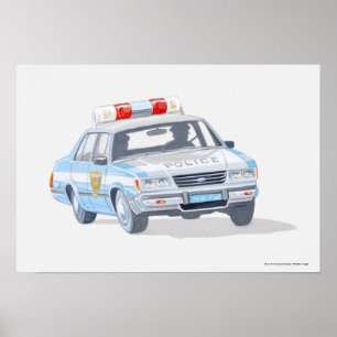 Illustration des Polizeiwagens mit zwei Polizisten Poster