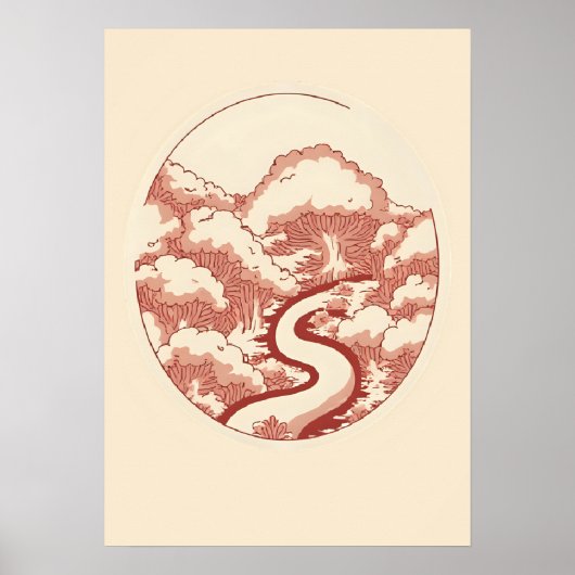 Illustration des roten Waldwegs Poster (Vorne)