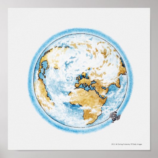 Illustration des Satelliten, der die Erde umkreist Poster (Vorne)