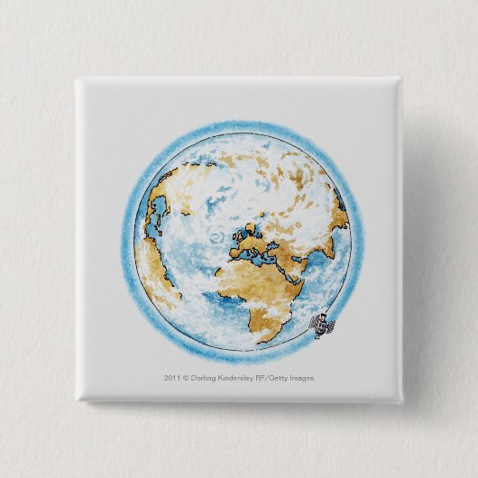 Illustration des Satelliten die Erde in Umlauf Button (Vorderseite)