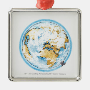 Illustration des Satelliten die Erde in Umlauf Silbernes Ornament