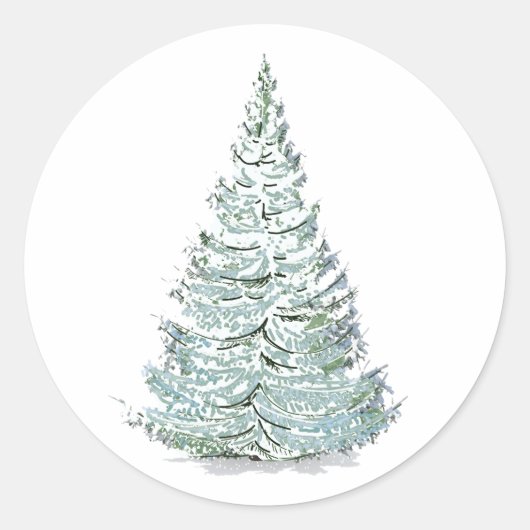 Illustration des schneebedeckten Spruce-Baumes Runder Aufkleber (Vorderseite)