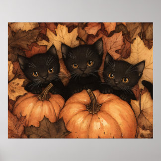Illustration des schwarzen Katzen-Trios Poster
