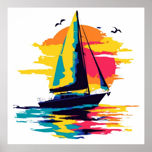 Illustration des Segelbootes Aquarellmalerei Poster (Vorne)