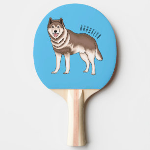 Illustration des sibirischen Husky-Cartoon Tischtennis Schläger