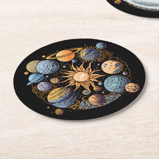 Illustration des Sonnensystems Runder Pappuntersetzer (Angewinkelt)