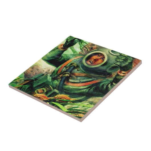 Illustration des Tauchers im Tauchhelm der 40er Ja Fliese (Seite)