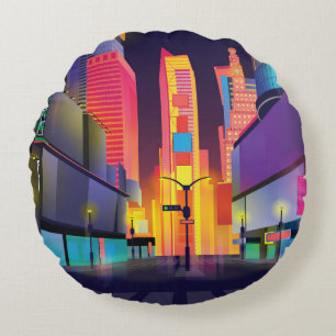 Illustration des Times Square, New York Rundes Kissen
