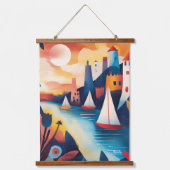 Illustration des traumhaften Küstenortes Wandteppich Mit Holzrahmen (Vorderseite)
