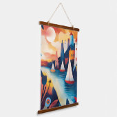 Illustration des traumhaften Küstenortes Wandteppich Mit Holzrahmen (Gewinkelt)