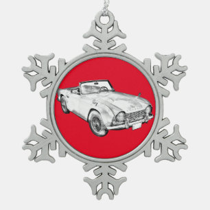 Illustration des Triumph Tr4 Sportwagens Schneeflocken Zinn-Ornament